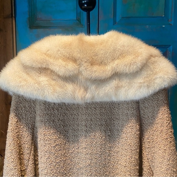 Vintage Berona tan beige swing Wool coat with white mink collar estimated sz M/L - Picture 12 of 17
